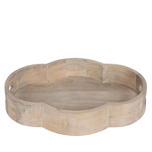 Bandeja decorativa de madera de mango Vintage redondeada ovalada bandeja de servicio festoneada con asas para mesa de centro otomana cocina comedor - Product Image 1