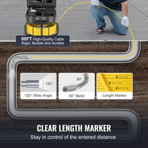 Cámara de Inspección de Drenajes Autonivelante de 98 Pies/30 m, Pantalla HD de 9 Pulgadas y 1080P, Zoom de 36X, Cámara Analógica de Alcantarillado Impermeable IP68 - Product Image 5