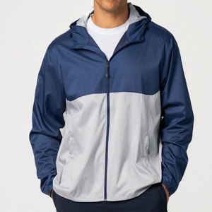 Chaqueta Cortavientos con Capucha para Hombre, Diseño Color Block, Cierre de Cremallera, Informal, para Primavera, Material de Poliéster, Corte Regular, Ligera - Product Image 1