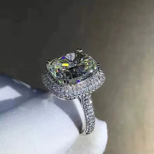 Bague de fiançailles de luxe en moissanite taille coussin style hip-hop, en argent sterling 925, avec halo, bijoux d'anniversaire de mariage pour femme - Product Image 1