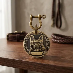 Pets Brass Round Shape Dog Print Collar Tag Charm for Dogs & Puppies Personalized Pet ID Name Tag Durable Brass Pendant - Product Image 5