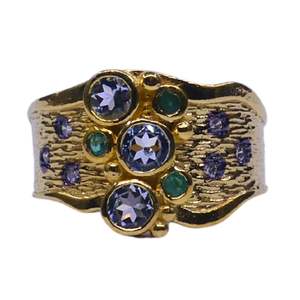 เงินแท้ 925 ชุบทอง ดีไซน์คลาสสิควินเทจ สั่งทำได้จำนวนน้อย ประดับพลอยบลูโทแพซ ไวท์โทแพซ และมรกต ของขวัญสำหรับผู้หญิง - Product Image 5