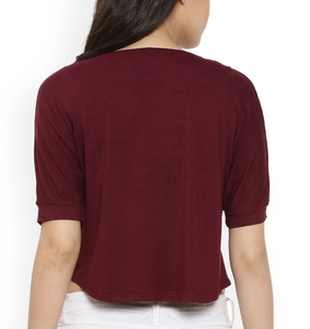 Women's Maroon Cropped T Shirt Contrast <b>Stitch</b> Crew Neck Relaxed Fit Casual Fashion Streetwear Short Sleeve Summer <b>Top</b> - Product Image 2