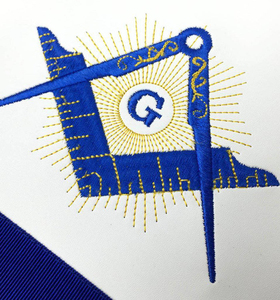 Master Mason Blue Lodge <b>Apron</b> - <b>White</b> & Navy Blue Machine Embroidery fine stitching, and accurate lodge requirements. - Product Image 6