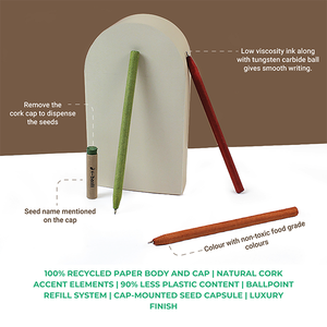 Eco Friendly Plantable <b>Seed</b> Pen Sustainable Cork & Recycled <b>Paper</b> Blue Ink 0.7mm Ballpoint Pen for Corporate Gifting - Product Image 5