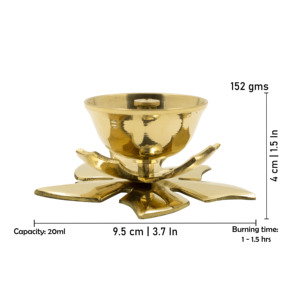 Lampe à huile Diya en laiton, porte-bougie en forme de pétale de fleur, décoration aromatique traditionnelle pour la maison et les rituels - Product Image 2