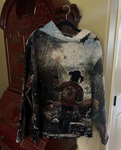 Sweat à capuche en molleton tricoté style tapisserie vintage, coupe régulière, motif dessin animé, streetwear respirant à manches longues pour homme, service OEM - Product Image 4