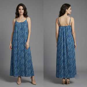 Women's Boho Floral Printed Silk Viscose Polyester Woven Loose Silhouette Floor-Length <b>Dress</b> Spaghetti Strap Regular Fit Casual - Product Image 3