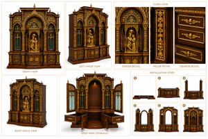 Templo de Madera de Lujo Estilo Haveli con Santuario de Radha Krishna, Mandir de Pooja de Radha Krishna Dorado, Mandir de Pooja de Madera Tallado a Mano, EE. UU. - Product Image 4