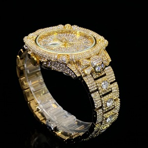 Hip Hop Mens Watch GOld Pave CZ Stone Crossbone Skull Dial Custom Logo Premium Quality Streetwear Jewelry Watch - Product Image 1