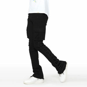 Pantalones Vaqueros de Mezclilla para Hombre, Corte Recto, Cintura Media, Estilo Urbano, Diseño Personalizado, Colores Sólidos, Cierre de Botones - Product Image 3