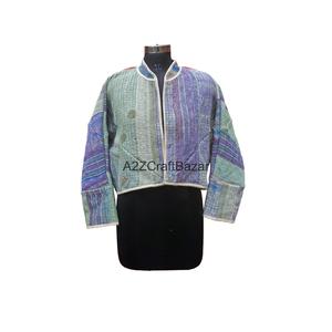 Chaqueta de Cuello Alto con Botones, Hecha a Mano, Reversible, Ecológica, Transpirable, de Secado Rápido, Tejida, 100% Algodón, Estilo Vintage Kantha, para Mujer - Product Image 1