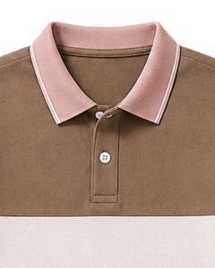 Camiseta Polo para Hombre Personalizada por el Fabricante, Color Marrón y Rosa, Bloques de Color, Manga Corta, Informal, para Golf, Transpirable, Top de Moda de Verano - Product Image 3