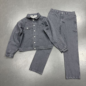 Ensemble veste et pantalon en denim d'hiver à col montant personnalisé pour hommes - Réversible 100% coton de haute qualité, style streetwear - Product Image 1