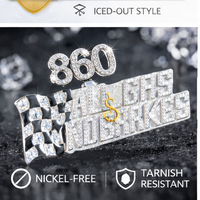 Collier Pendentif Drapeau de Course Personnalisé en Argent 925 avec Diamant Moissanite, Breloque Émail Bling Hip-Hop, Plaque Lettre Libre pour Motard/Cycliste, Rhodié
