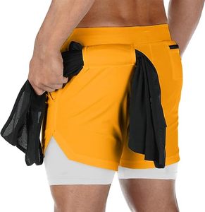 Custom Logo Men's Double Layer Blank Sports Athletic Workout Running Gym Shorts Breathable Eco-Friendly Quick Dry Drawstring - Product Image 2