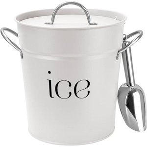 White Metal Ice <b>Bucket</b> With Lid Scoop Side Handles Galvanized Wine <b>Beer</b> Chiller Pail For Party Bar Hotel Home - Product Image 1