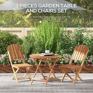 Set da Esterno in Legno Naturale per Terrazza e Balcone - Arredamento Pieghevole Resistente alle Intemperie in 3 Pezzi - Product Image 5