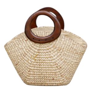 Bolso de playa de junco marino con asa de madera: Cesta de jacinto de agua hecha a mano - Product Image 2