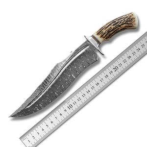 Couteau Bowie en acier Damas fait main avec manche en bois de cerf, lame à pointe clip, couteau à lame fixe, couteau de survie et de chasse, A&M EnterPrises - Product Image 4