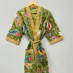 Batas Kimono de Lujo de Algodón con Cordón, Estampado Floral, para Verano e Invierno, Regalos para Damas de Honor, Ropa de Estar por Casa y Playa - Product Image 1
