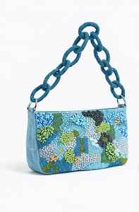 Bolso de Hombro de Lujo para Mujer, Diseño Clásico Hecho a Mano con Cuentas Azules en Forma de Media Luna, con Cadena Magnética, para Fiestas y Eventos - Product Image 2