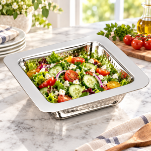 Square Hammered Stainless Steel Serving <b>Tray</b> Metal Entree Dish Reflective <b>Buffet</b> Platter for Hotel Restaurant - Product Image 5