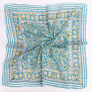 Pañuelo Cuadrado Ligero de Algodón Floral Estampado a Bloques para Unisex, Casual, Transpirable, para Verano - Product Image 5