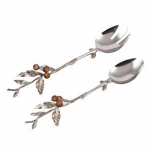 Juego de Cuchara y Tenedor para Ensalada de Acero Inoxidable con Textura Martillada Hecha a Mano, Acabado Artístico, Ecológico, para Fiestas - Product Image 2