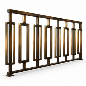 Rampe linéaire en bronze avec balustres rectangulaires décalés et jonctions angulaires, main courante et balustrade métalliques - Product Image 3