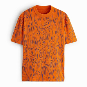 <b>Men's</b> Orange <b>Animal</b> Print Short Sleeve T-Shirt Regular Fit Cotton Jersey O-Neck Casual Style Custom Allover Print T-Shirt - Product Image 1