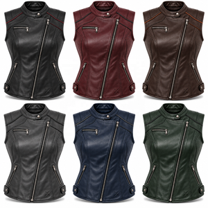 <b>Women's</b> Motorcycle & Rider Leather Vests | Grey <b>Black</b> Burgundy Brown Green | OEM ODM Manufacturer | Premium Design Quality | - Product Image 5