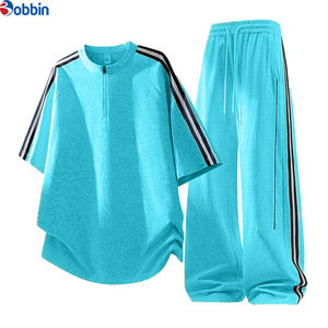Nuevo Conjunto Deportivo Unisex Estilo Casual de Verano para Hombre, Top Negro de Manga Corta con Media Cremallera y Cuello Redondo a Rayas - Product Image 5