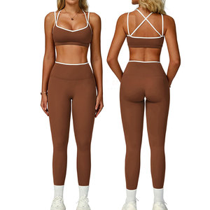 High Quality Women <b>Yoga</b> <b>Set</b> Activewear Solid Front Logo Seamless Breathable 2-Piece <b>Set</b> Factory Direct Sale - Product Image 1