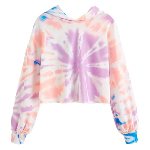 Sweat-shirt à capuche court tie-dye coloré pour femme, à manches longues et cordon de serrage, style streetwear décontracté, vente en gros - Product Image 5