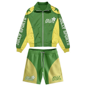 Men Polyester Windbreaker Short Set Lightweight Black <b>White</b> Panel Design Custom Screen Print Logo Windbreaker Shorts Set for Men - Product Image 2
