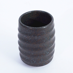 Agung Keramik Textured Black Ribbed Striped Ceramic <b>Tea</b> <b>Mug</b> Amber Band Accent Dishwasher Microwave Safe Japanese Restaurant Gift - Product Image 4