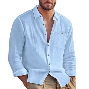 เสื้อเชิ้ตผู้ชายคุณภาพพรีเมียมสไตล์โกธิค กระดุมแถวเดียว ทรงเข้ารูป แขนยาว ลายพิมพ์เรียบ ระบายอากาศได้ดี ผ้าฝ้าย 100% รับผลิตแบบ OEM - Product Image 1