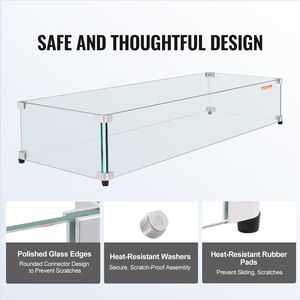 Sturdy Tempered Glass Wind Guard for 31 X 12.5 X 6.5 Inch Rectangular <b>Fire</b> <b>Pit</b> <b>Table</b> 0.31 Inch Thick Hard Panel - Product Image 5