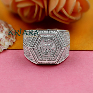 Bague Cocktail Hexagonale en Moissanite pour Homme, Argent 925, Sertissage Pavé Or, Bijoux de Luxe Unisexe - Product Image 6