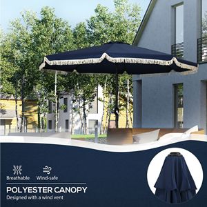 Sombrilla de Patio Azul Oscuro de 9 pies con Manivela de Inclinación y 8 Varillas, Sombrilla de Mesa para Jardín, Terraza o Piscina - Product Image 6