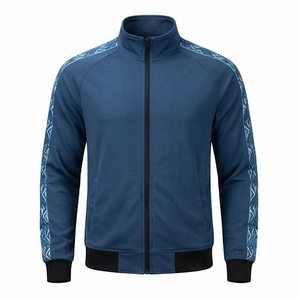 Veste de sport bleue pour homme à manches longues, imprimé géométrique, fermeture éclair, col montant, pour l'automne, en polyester respirant - Product Image 1