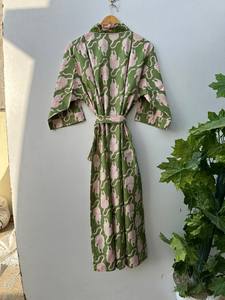 Bata Kimono Ligera de Algodón con Estampado de Aves para Primavera/Verano, Cuello en V, Larga, de Secado Rápido, Estilo Boho para Descansar - Product Image 4