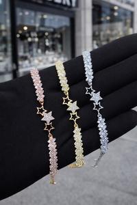 Pulsera de tenis de tres estrellas de moissanita auténtica de plata de ley 925 chapada en oro rosa amarillo, regalo de joyería para uso diario - Product Image 2