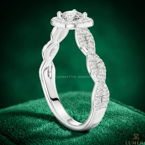 <b>925</b> Sterling <b>Silver</b> Cushion Cut Halo Moissanite Engagement <b>Ring</b> Twisted Pave Band Wedding <b>Ring</b> for Women - Product Image 2