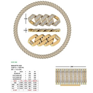 Iced Out 14mm Baguette Round Lab Grown Diamond Cuban Curb Link <b>Chain</b> Necklace 14K Solid Gold Rhodium Plated Hip Hop Style Luxury - Product Image 3