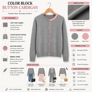 Cosh เสื้อสเวตเตอร์ถักแบบลำลองมีฮู้ด, เสื้อสเวตเตอร์ถักแบบสั้นมีกระดุม - Product Image 6