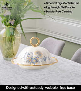 Nueva Mantequera de Porcelana Fina con Diseño Lujoso, Tapa de Cúpula, Perilla y Bordes Dorados, Ecológica, Libre de BPA, No Tóxica, Forma Redonda para Servir - Product Image 5