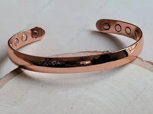 Copper Cuff <b>Bracelet</b> Open End Bangle Magnetic Style Geometric Vintage Unisex Wrist Jewelry Handmade Copper Tone Adjustable - Product Image 3