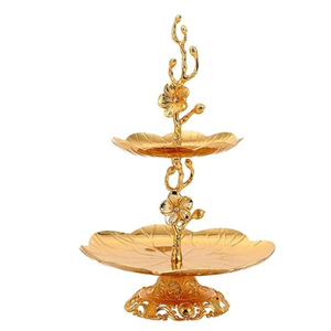 Greatest Quality Gold Metal 2 Tier Cup <b>Cake</b> <b>Stand</b> With Floral Accent Fruit Serving Platter Dessert Display <b>Cake</b> <b>Stand</b> On Sale - Product Image 1
